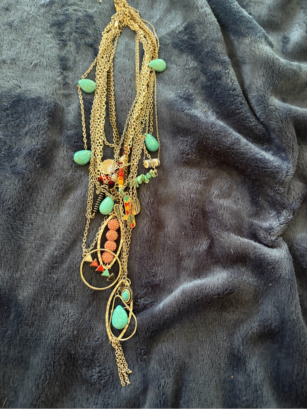 Gold-Tone Layered Necklace with Turquoise Beads